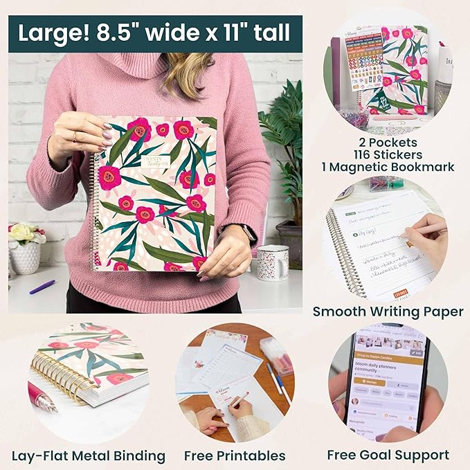 bloom daily planners 2026 Planner (January to December) - 8.5” x 11” Weekly & Monthly Dated Agenda Organizer Book with Stickers & Tabs - Flexible Soft Cover - Pink Poppies