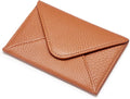 HISCOW Italian Pebbled Leather Business Card Holder, Minimalist Full Grain Envelope Card Case with Hidden Magnetic Closure, 0.19 Inch Slim Front Pocket Wallet for Men and Women, Cognac Brown