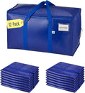VENO 12 Pack Heavy Duty Moving Bags, 90L Extra Large Packing Storage Totes, 50lbs Load, Reinforced Handles, Zippers & Tag, for College Dorm Essentials, Clothes, Bedding (Blue)