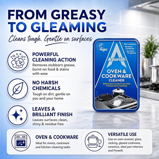Astonish Oven & Cookware Cleaning Paste For Glass, Appliances, Ceramics, Stovetop & Pyrex - All Purpose Kitchen Cleaner - Heavy Duty Stainless Steel Degreaser Removes Baked On Grease & Grime 150g Tub