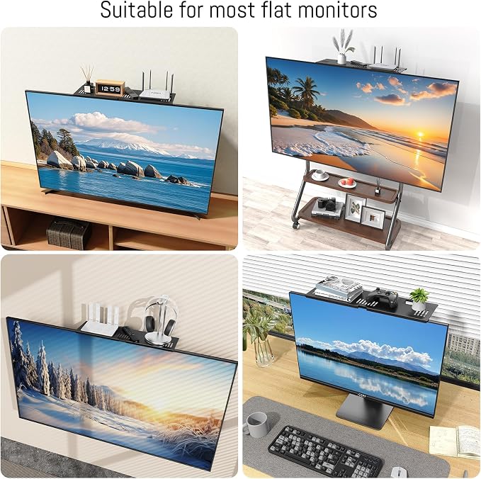 CABTE Adjustable Steel TV Top Shelf, Floating TV Stand, Universal Monitor Shelf for Soundbar, Game Console, Cable Box, Router Shelves (16.93x4.72inch Steel)