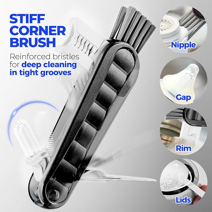 Holikme 6 Pack Bottle Brush 14" Stainless Steel Straw Cleaner Brush,Black | Bottle Cleaner Brush, 3 Straw, Bottle Cleaning Brush for Water Bottle, Baby Bottle Brush, Antistatic Brushes