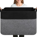 OIASKET 108L Cotton Rope Storage Basket for Living Room and Bedroom 25"x16"x16" Woven Laundry Basket, Heavy Duty Bin for Blankets, Pillows & Toys, Pet-Safe & Scratch-Free, Black