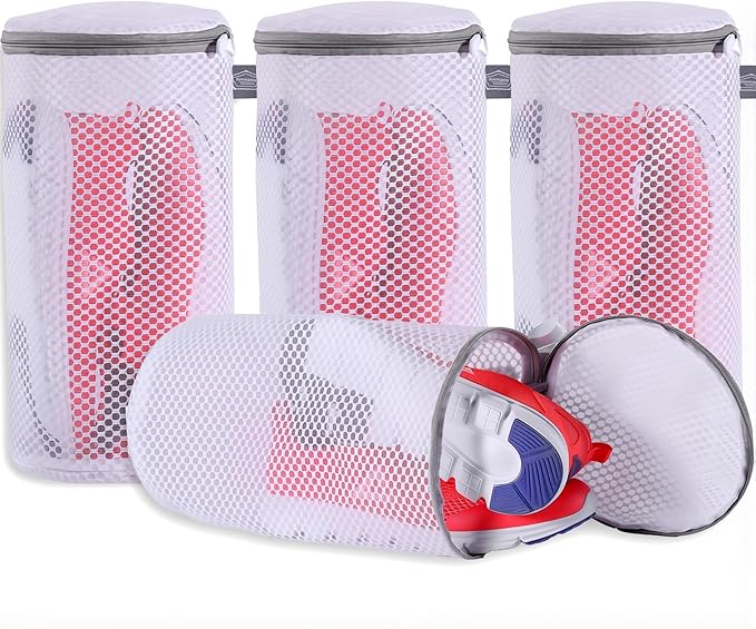 Kimmama Shoe Washing Machine Bag, Shoe Cleaning Bag, Grey Zipper, 7x15", 4 Pack