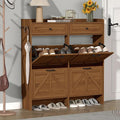 Thacuok Shoe Cabinet with 4 Flip Drawers & 2 Storage Drawers, Rustic Farmhouse Narrow Shoe Organizer Cabinet, Slim Shoe Rack Cabinet, Shoe Storage Cabinet for Entryway, Hallway, Front Door
