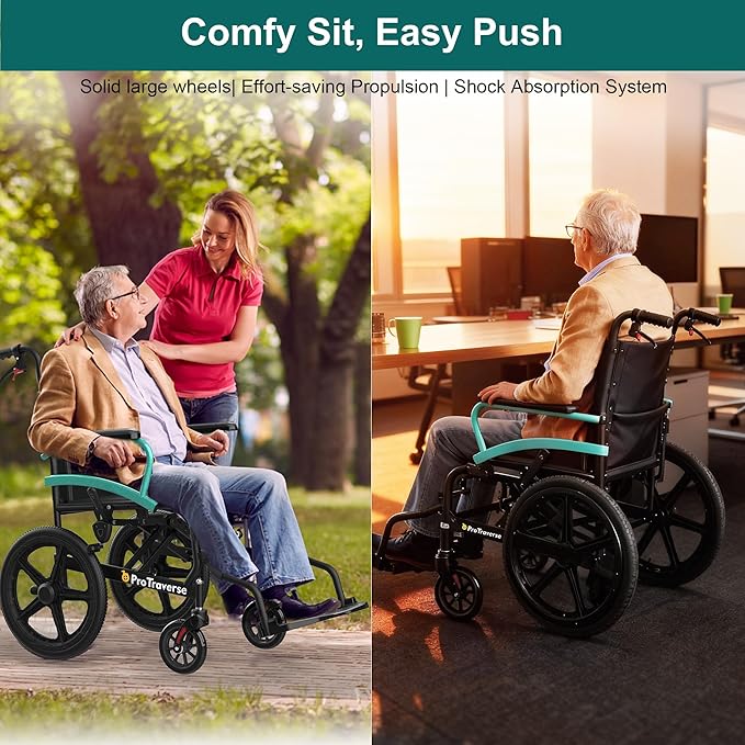 Wheelchairs for Adults,Lightweight Transport Wheelchair with Swing-Away Footrests,Foldable and Portable Travel Wheelchair for Adults adnd Seniors(Green)