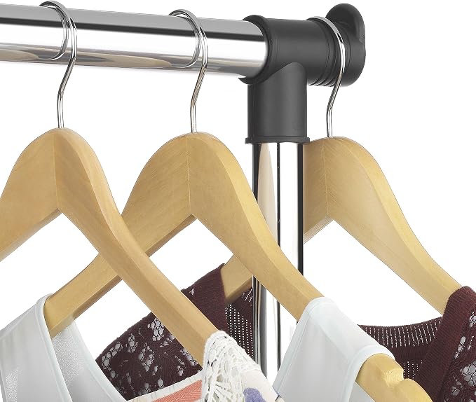 Whitmor Adjustable Garment Rack with Wheels, Rolling Clothes Rack for Hanging Clothes, Heavy Duty Single Rail Clothing Rack, Portable Hanging Rack for Bedroom, Laundry Room, Black & Silver