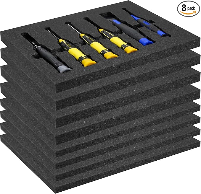 8pcs High Density Packing Foam Sheets, 2 Size Black Polyurethane Foam Padding, Cushioning Foam Inserts for Cases, Shipping, Storage Drawer (4pcs 16" X 12" X 0.5", 4pcs 16" X 12" X 1")
