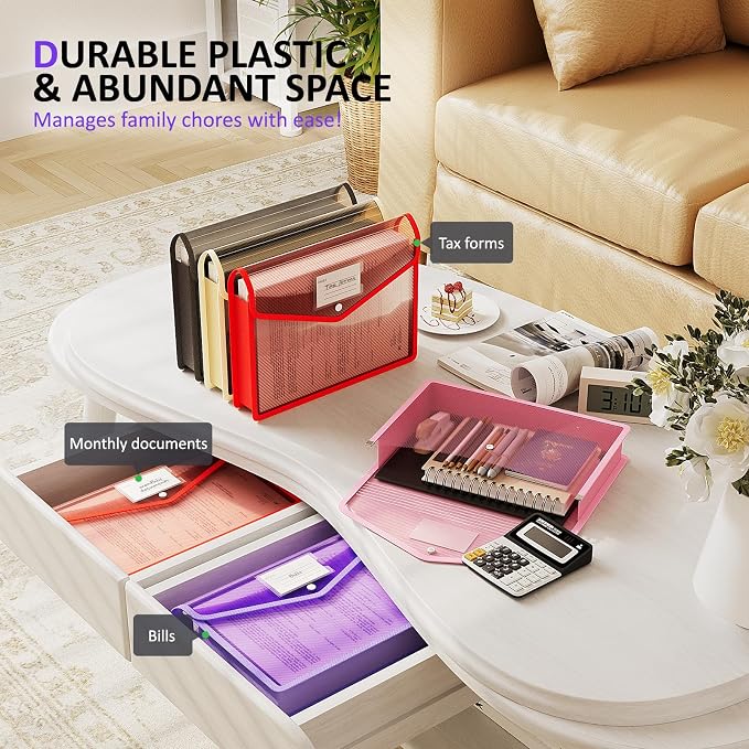 ThinkTex Plastic Expanding File Folder, Transparent envelopes with Snap | No Dividers,Large Capacity,Document Organizer for Receipts, Bills&Taxes,Letter/A4 Size for School/Office/Home-10 Pack
