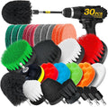Holikme 30Piece Drill Brush Attachment Set - Power Scrubber Cleaning Kit | Buffing Sponges, Nylon Grout Tools, Tile Bathtub Shower Floors Kitchen Car Interior Detailing, Cleaning Supplies, Black