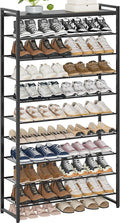 10 Tier Shoe Rack Organizer for 40-50 Pairs, Tall Metal Shoe Storage Shelf with Wood Top, Adjustable Boot Space, Narrow Design for Entryway Closet,Black