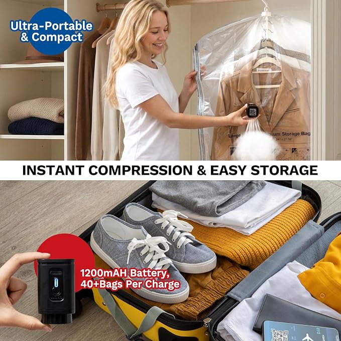 Hanging Vacuum Storage Bags For Clothes with Electric Pump, 6 Pack Large Hanging Space Saver Bags, Vacuum Sealed for Clothing Travel Suits Dress Jackets for Moving Supplies(3 Long, 3 Short)