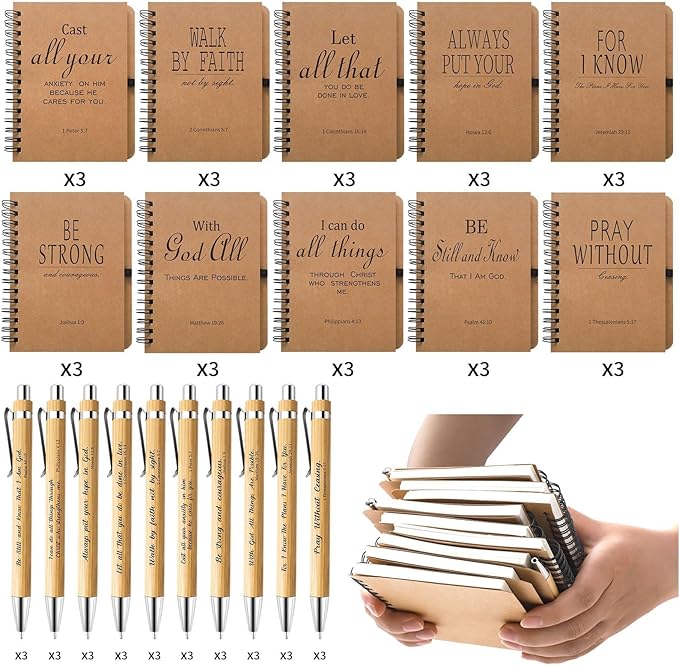 60 Pcs/30 Sets Christian Gifts Bulk Bible Verse Spiral Notebook and Pen Prayer Journal Religious Scripture Notepad Inspirational Christmas Gifts for Bible Study Groups & Church Families