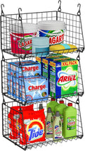 3-Pack Hanging Laundry Room Organizaton：Foldable Laundry Basket Wire Basket with 360°Rotating Hooks Small Space Organization Over Washer and Dryer Shelves - Hanging Closet Organizer, Black Patent