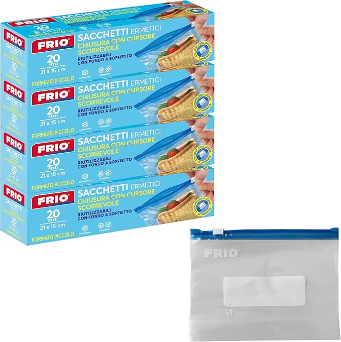 FRIO 80 x Food Storage Bags with Sliding Slider, Folding Bottom, 21 x 15 cm, for Storing, Freezer, Freshness, Reusable, Durable