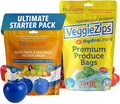 Bluapple Produce Saver Ethylene Gas Absorber - Fresh Fruit & Vegetable Storage, VeggieZips Humidity Control Storage Bags, Food Savers for Refrigerator, Kitchen Must Haves, BPA Free - Starter Pack