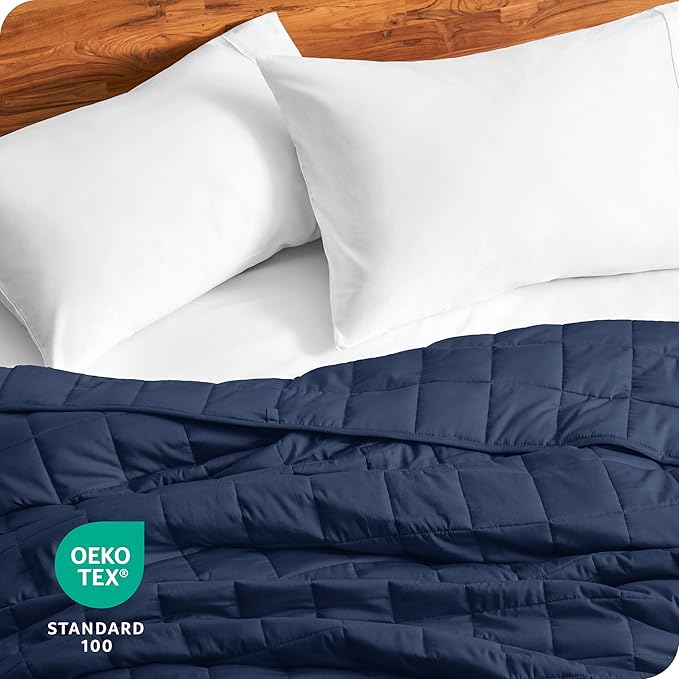 Bare Home Weighted Blanket Twin or Full Size 7lb (40" x 60") - All-Natural 100% Cotton - Premium Heavy Blanket Nontoxic Glass Beads (Dark Blue, 40"x60")