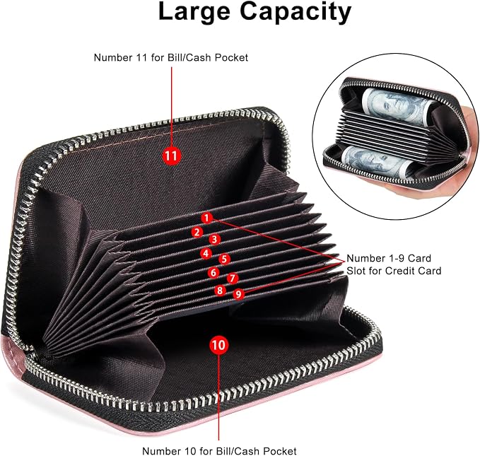 Credit Card Wallet, RFID Card Case Wallet, Zipper Card Cases Holder for Men Women, RFID Blocking, KeyChain Wallet, Compact Size Card Organizer Case for Women