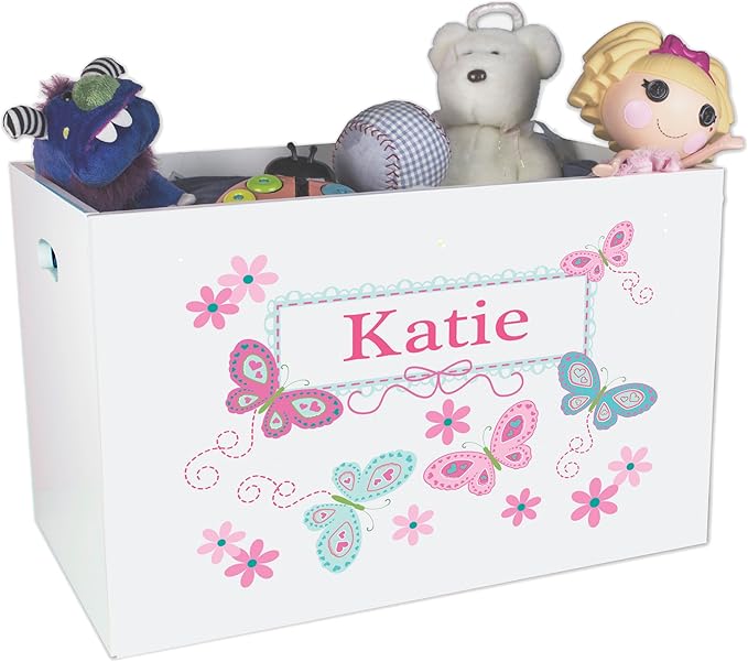 My Bambino Personalized Toy Storage Box and Bin Newborn Gift (Aqua Butterflies) | Personalized Kids Gift