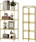 Crofy 4-Tier Foldable Bookshelf, Gold Frame & Transparent Shelves | No-Assembly Collapsible Portable Storage Organizer; Sturdy Transparent Shelves; Ideal for Living Room & Home Office