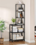 CHOEZON 6-Tier Corner Shelf, Industrial Corner Bookshelf with Desk Top, Diamond-Shaped Storage Shelves, Display Stand for Small Spaces, Living Room, Home Office, Foyer, Black TCJ70BB