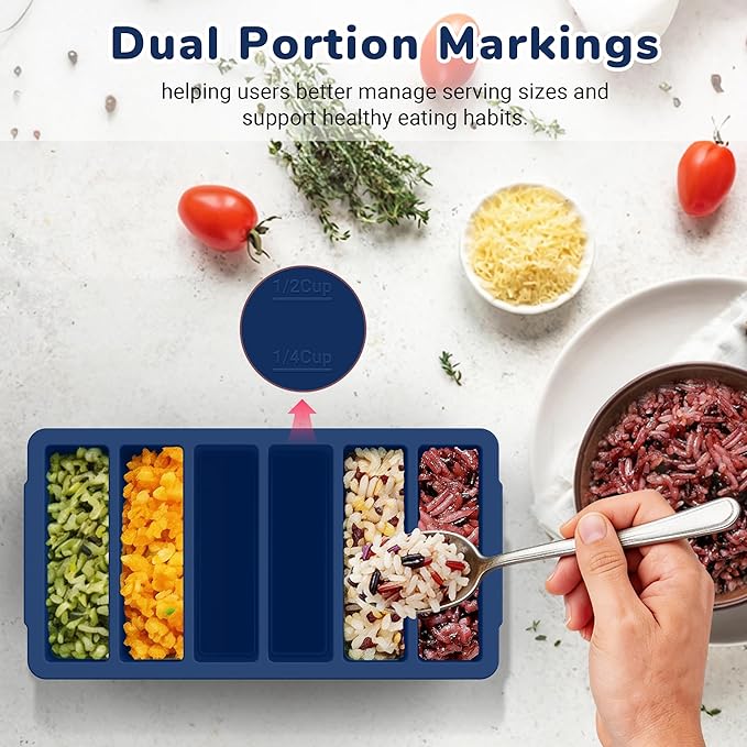 Silicone Freezer Trays with Lid (4-Pack), 1-Cup, 2-Cup, 1/2-Cup & 2-Tbsp Silicone Freezer Molds, Stackable Soup Freezer Meal Prep Containers,Ice Cube Tray for Making Sauce,Smoothies,Yogurt Bites