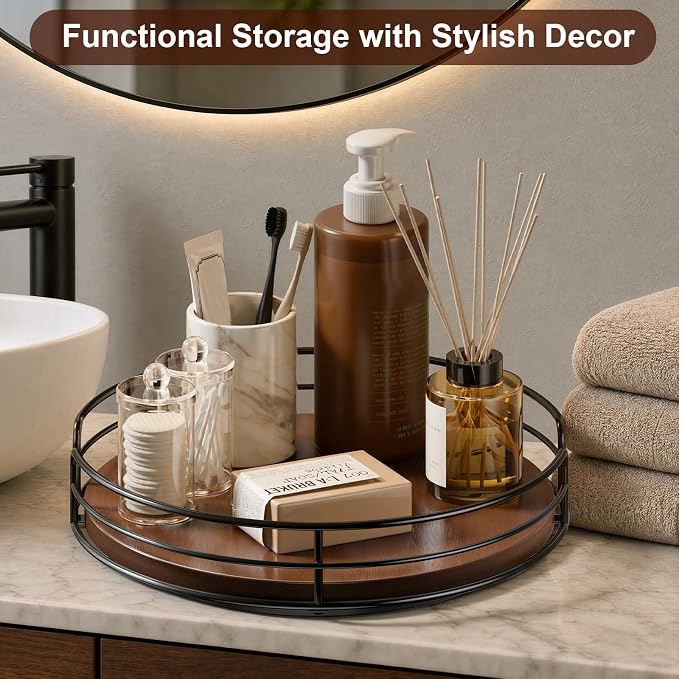 Optish 2 Pack 9" 10" Lazy Susan Turntable Organizer for Cabinet, Wooden Lazy Susan for Kitchen, Countertop, Pantry, Spice Organizer, Bathroom, Vanity, Table Decor