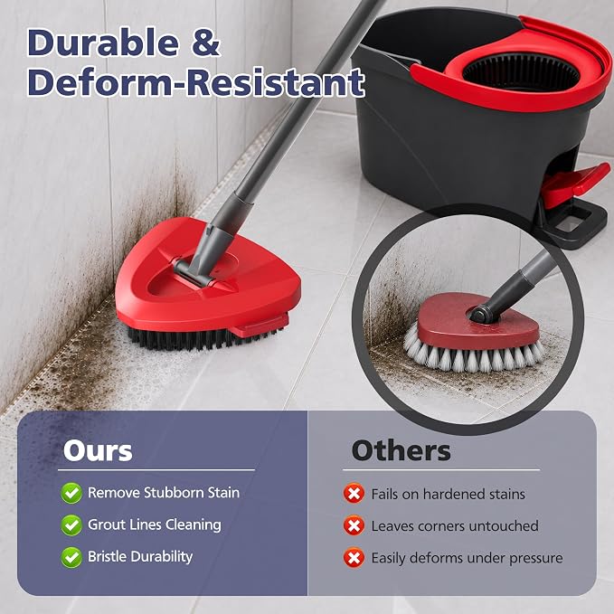 Spin Mop Scrub Brush Head for O Ceda EasyWring 1-Tank System(Red) | Hard Bristle Scrubber Brush for Floor Cleaning Accessories (Not Fit for RinseClean 2-Tank-Blue Inner), 2 Pack