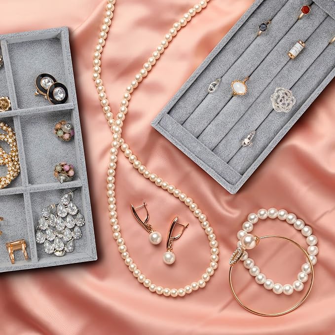 Jewelry Drawer Organizer, Jewelry Organizer For Drawer, Box Divider Inserts | Houseables Velvet Tray, Box Inserts, Flat Stackable Trays, Earring, Ring, Necklace, Bracelet, Display, Vanity Dresser, Safe