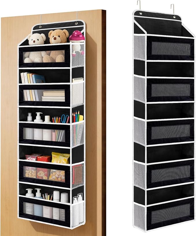 SWIND Over the Door Organizer 5-Tier, Heavy Duty Behind Door Storage, Anti-Tilt Capacity, Door Hanging Organizer with Clear Window for Closet, Bathroom, Nursery, Bedroom, Pantry, Shoe Diaper (Black)