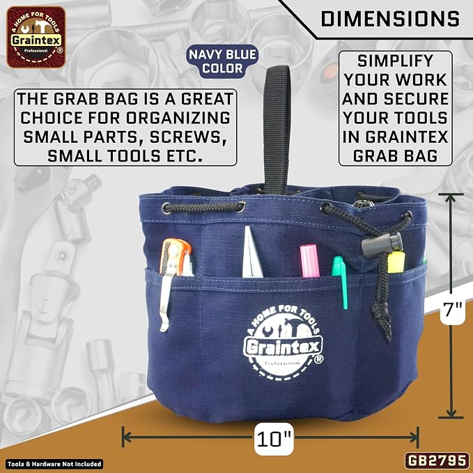 Graintex 18 Pocket Grab Bags Set of 3 Pcs Rip-Stop Canvas, Drawstring Closure, Small Parts Organizer Bag, Small Tools, Screws, Parts, Parachute Tool Bag, Parachute Tool Organizer for Essential Items