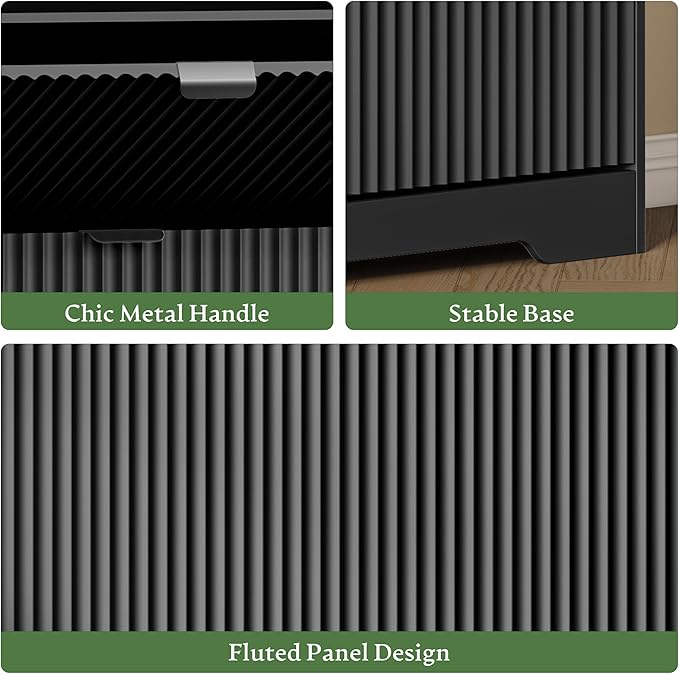 Xixini Shoe Storage Cabinet for Entryway with 3 Flip Drawers, Hidden Slim Wood Shoe Organizer with Modern Fluted Panel, Freestanding Narrow Shoe Rack for Front Door Entrance, Hallway, Foyer, Black