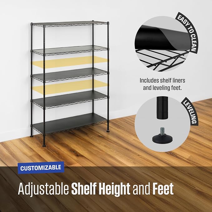 SafeRacks NSF 5-Tier Heavy Duty Steel Wire Shelves (36"x14"x60")