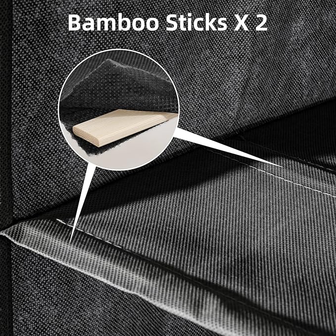 2 Packs Hanging Closet Organizer Stroage, 3-Shelf Hanging Shelves with Bamboo Inserts & Side Pocket, Black