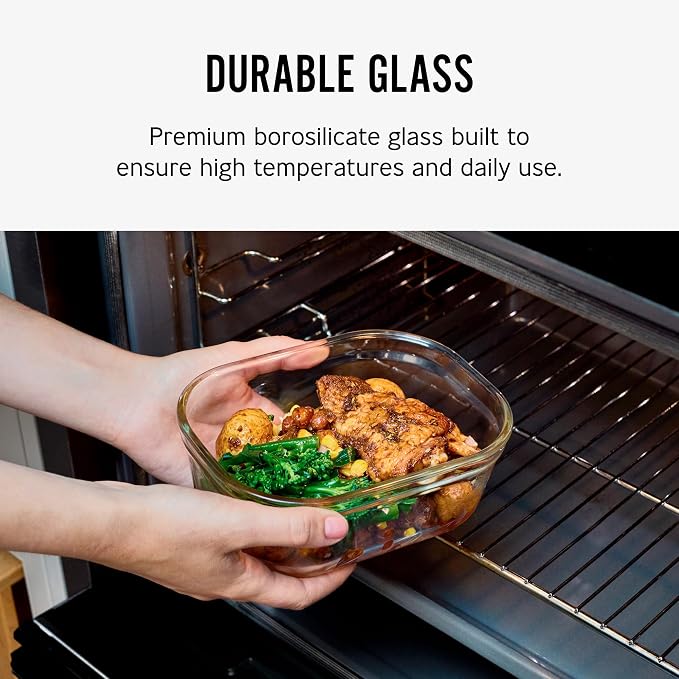 BLACK + BLUM Stack + Nest Glass Food Storage Container Set | Mix Set 4 Pack | Meal Prep Boxes with Airtight & Leak-Proof Lids. Borosilicate Glass, Oven, Air-Fryer, Microwave, Freezer & Dishwasher Safe
