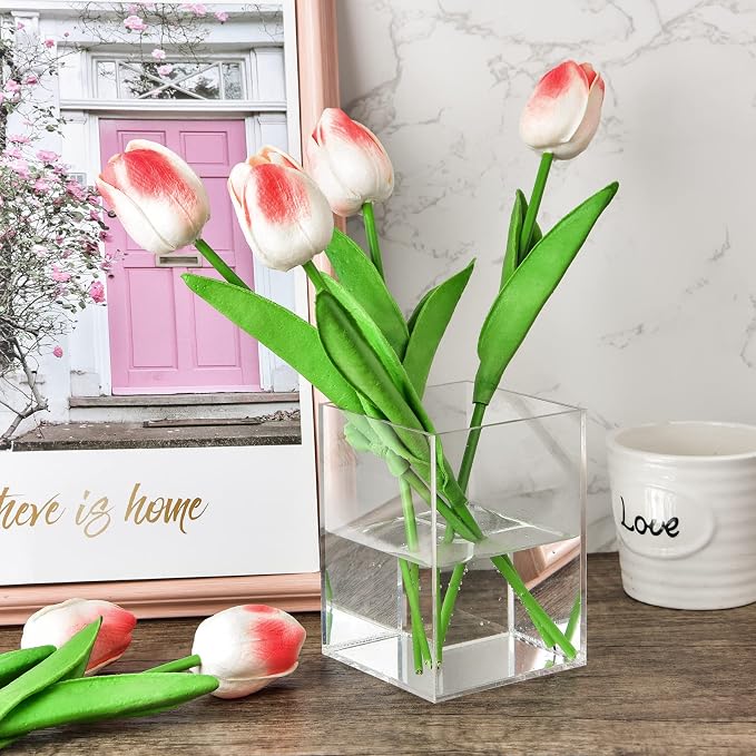 Mototo 6PCS Clear Acrylic Pen Holder Pencil Cup Office Desk Organizer Case | Toothbrush Utensil Holder Marker Makeup Brush Organizer Pencil Box Coffee Stirrers Storage Container for Classroom Counter