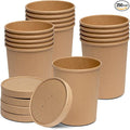 GUSTO 32 oz Kraft Paper Food Containers with Vented Lids [25 Count] To Go Hot Soup Bowls, Disposable Ice Cream Cups, Ideal for Hot and Cold Foods - (Formerly Comfy Package)