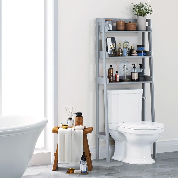 UTEX Over The Toilet Storage Shelf, 3-Tier Bathroom Shelf Rack, Gray | Space-Saving Bathroom Organizer with 3 Open Shelves for Towels & Toiletries, Adjustable Lower Crossbar, 33-Inch Clearance