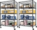 Wire Storage Shelves with Wheels: 5 Tier Adjustable Metal Shelving Unit, Heavy Duty Bakers Rack Rolling Pantry Shelf Organizer for Closet, Kitchen, Laundry 24" W x 18" D x 75" H, Black, 2PCS