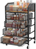 SUNALLY Rolling Makeup Cart Organizer with Drawers, 5-Tier Beauty Vanity Storage Cart for Skincare, Cosmetics, Nail Supplies and Bathroom Essentials, Black