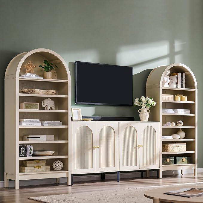 IFGET 71" Tall Arched Shoe Storage Cabinet, 7 Tiers 28 Pairs Wooden Shoe Rack with 3 Adjustable Shelves, Freestanding Shoe Closet Shelf Organizer for Entryway, Hallway, Living Room (Cream)