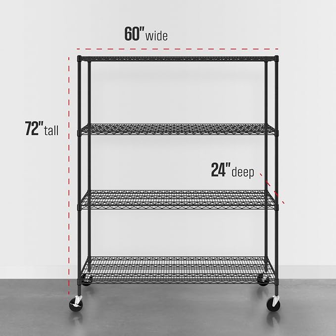 SafeRacks NSF 4-Tier Heavy Duty Steel Wire Rack w/Wheels (24"x60"x72")