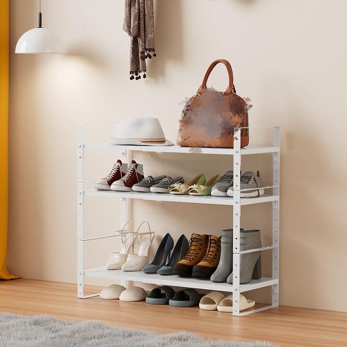 Multi-Functional Metal Shoe Rack, Space-Saving, Perfect for Entryway, Closet, Bathroom, etc. - Sturdy and Durable, High Weight Capacity(2PACKS/White/Medium)