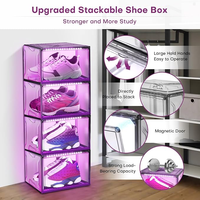 Oltraman LED Smart Shoe Boxes Display Case, Stackable Storage Organizers