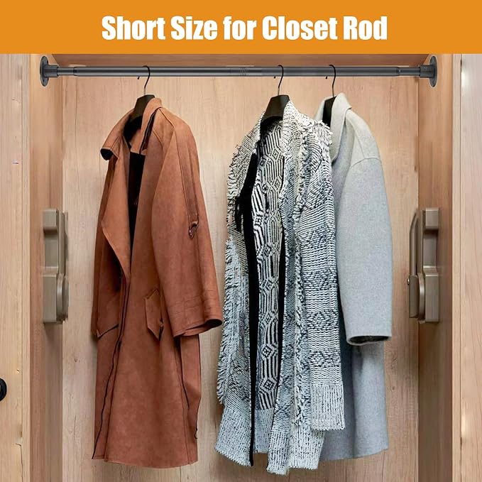 Shower Curtain Rod 30-49 Inch Closet Rod, 1 Inch Diameter Adjustable Heavy Duty Shower Rods Anti-Rust Wall-Mounted Fixed Shower Curtain Rod, Matte Black