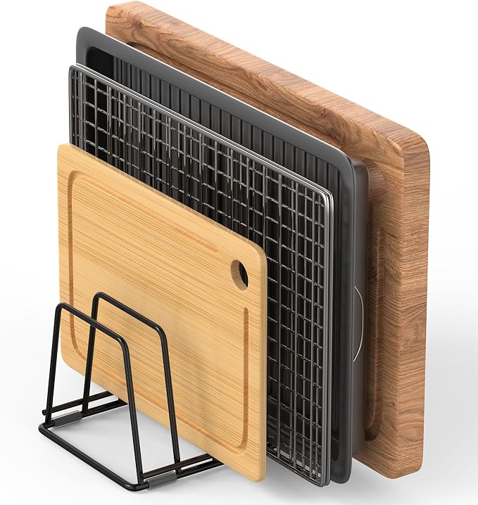 Cutting Board Organizer Kitchen Organizer Rack for Cutting Board, Bakeware, and Cookie Sheet, 5-Slot Heavy-Duty Steel Cookware Holder,Rust-Resistant with Anti-Slip Feet (2, Small)