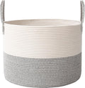 JMvicyroam 115L Extra Large Machine Washable Cotton Rope Blanket Basket | Collapsible laundry hamper, Reinforced handles, For blankets, pillows, toys and clothes, Living room and bedroom, White&Grey