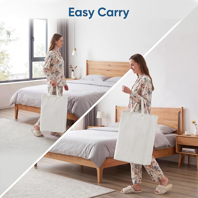 efluky 2 Pack Slim Laundry Basket with Lid, Narrow Laundry Hamper with Handles, Collapsible Dirty Clothes Hamper, Tall Laundry Bin for Laundry Room, Dorm and Bedroom, 50L Beige