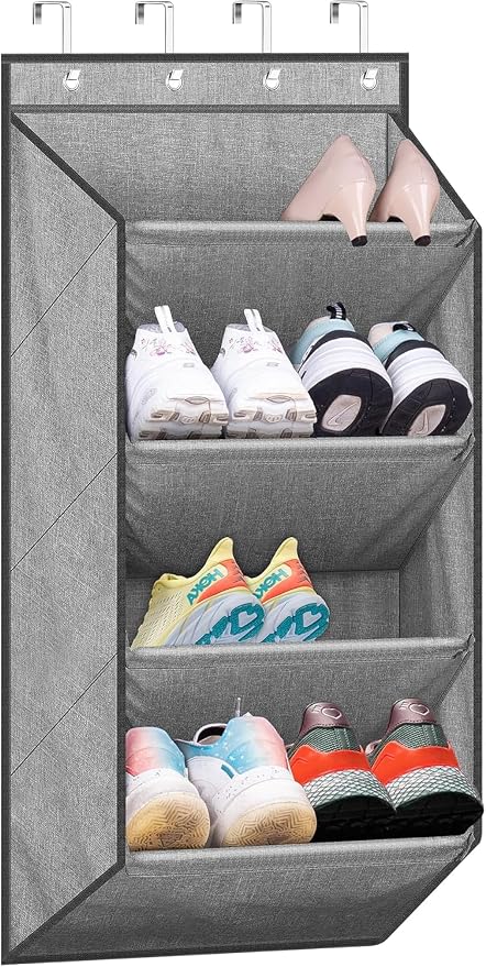 SLEEPING LAMB Over the Door Shoe Organizer for Closet, Short Hanging Shoe Rack with Large Deep Pockets, Narrow Door Sneaker Storage for Boots in RV, Dorm, Grey