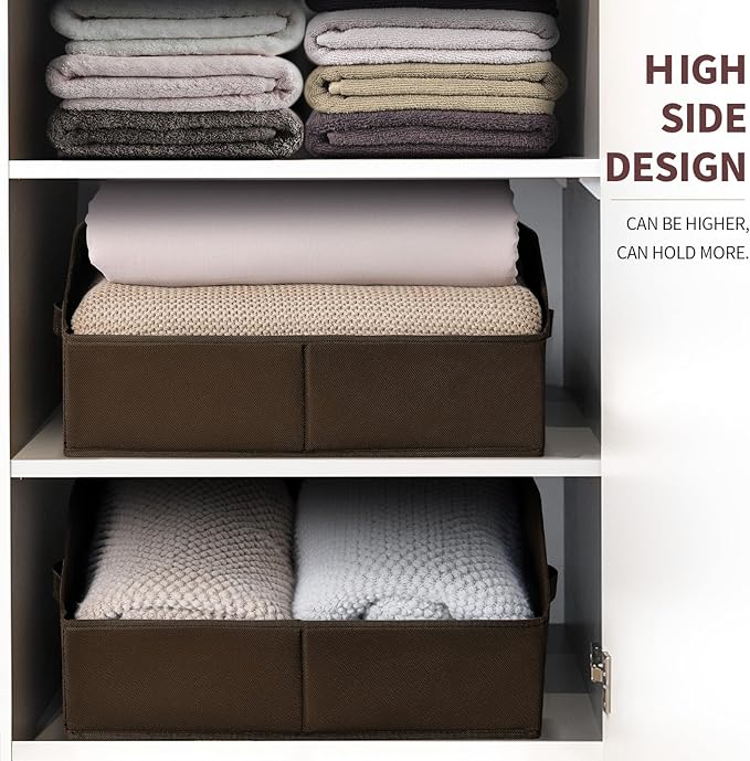 Homsorout Closet Baskets for Shelves Trapezoid - Decorative Storage Baskets with Handle, Closet Bins for Organization, Shelf Storage Bins for Clothes, Books, Home, Office, 4 Pack, Brown